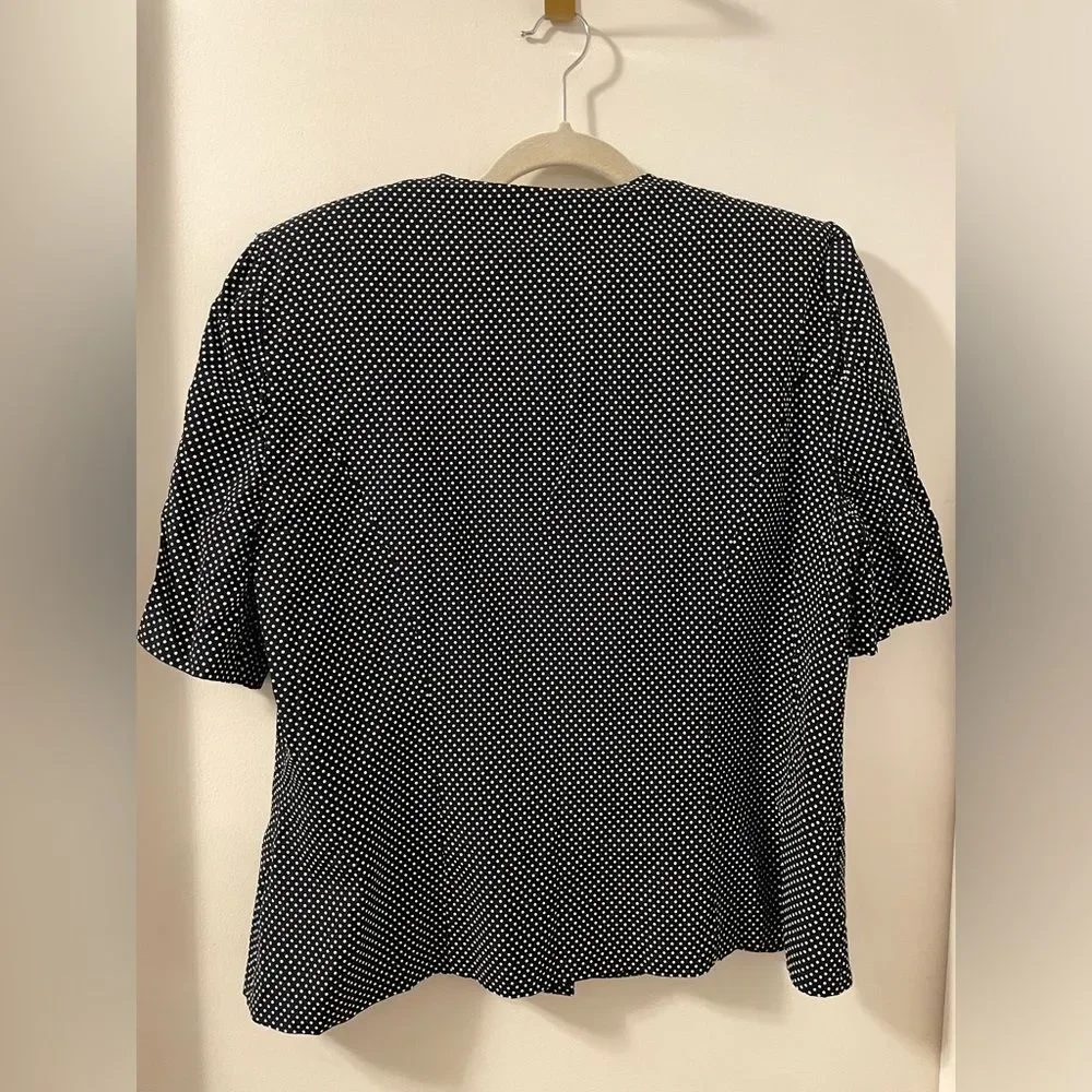 Vintage 80’s black and White Polka Dot 2 piece classic dress w/shoulder pads